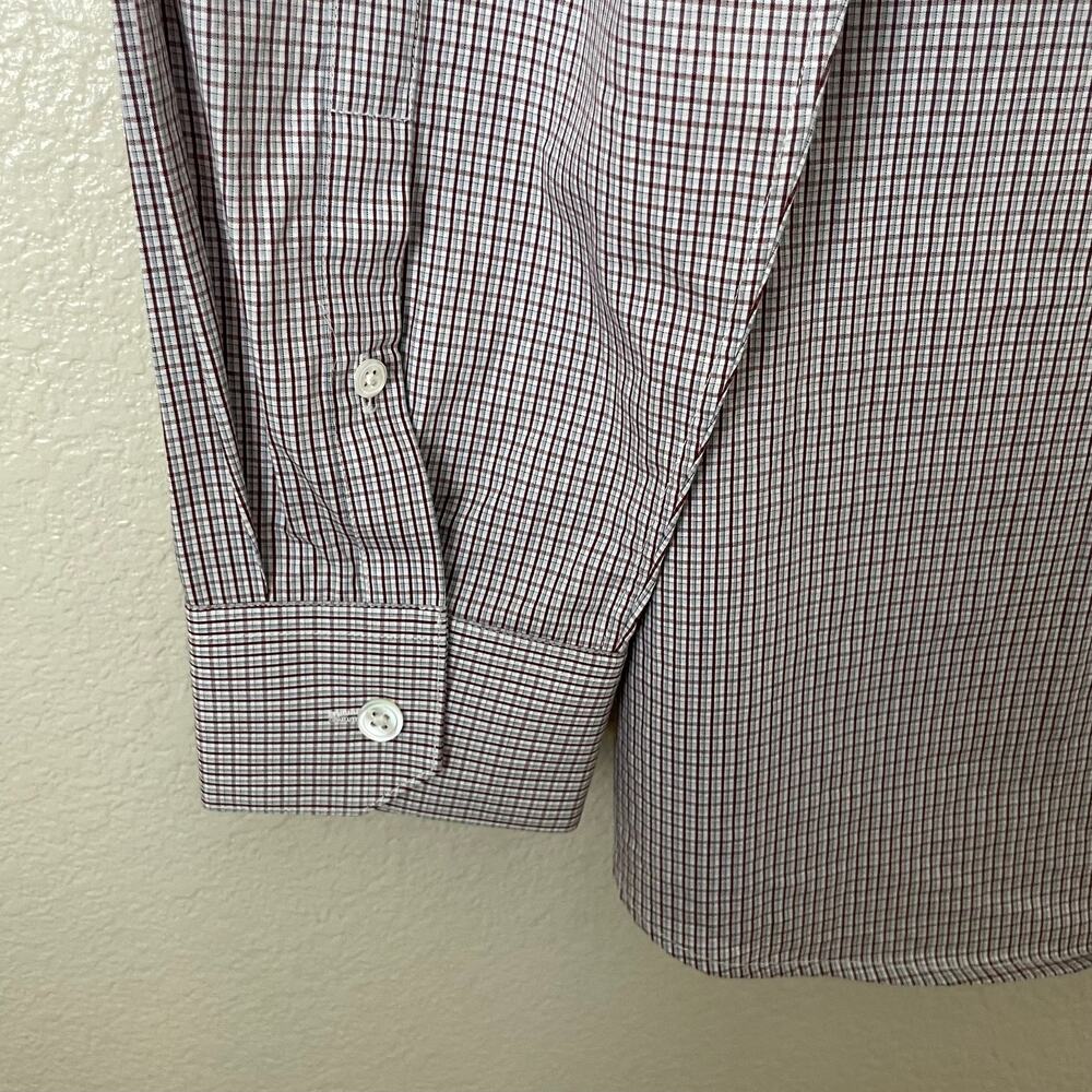 Theory Shirt Mens 17 32-33 White Red Plaid Button Up Long Sleeve Cotton Preppy - Picture 7 of 12